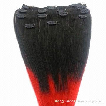 Grade 5a Ombre 100% Remy Human Hair Extensions, Clip-in on Two-tone #T1B/Red